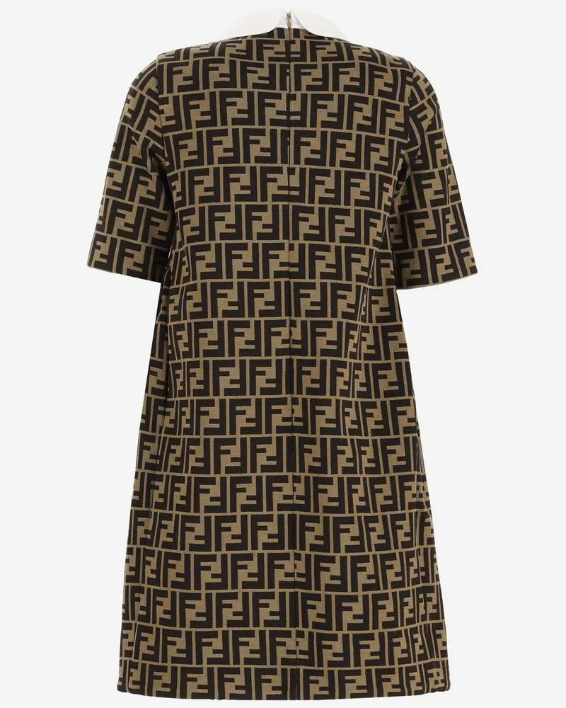 Fendi FF Logo-Embroidered Cotton-Blend Dress — Brown Brown