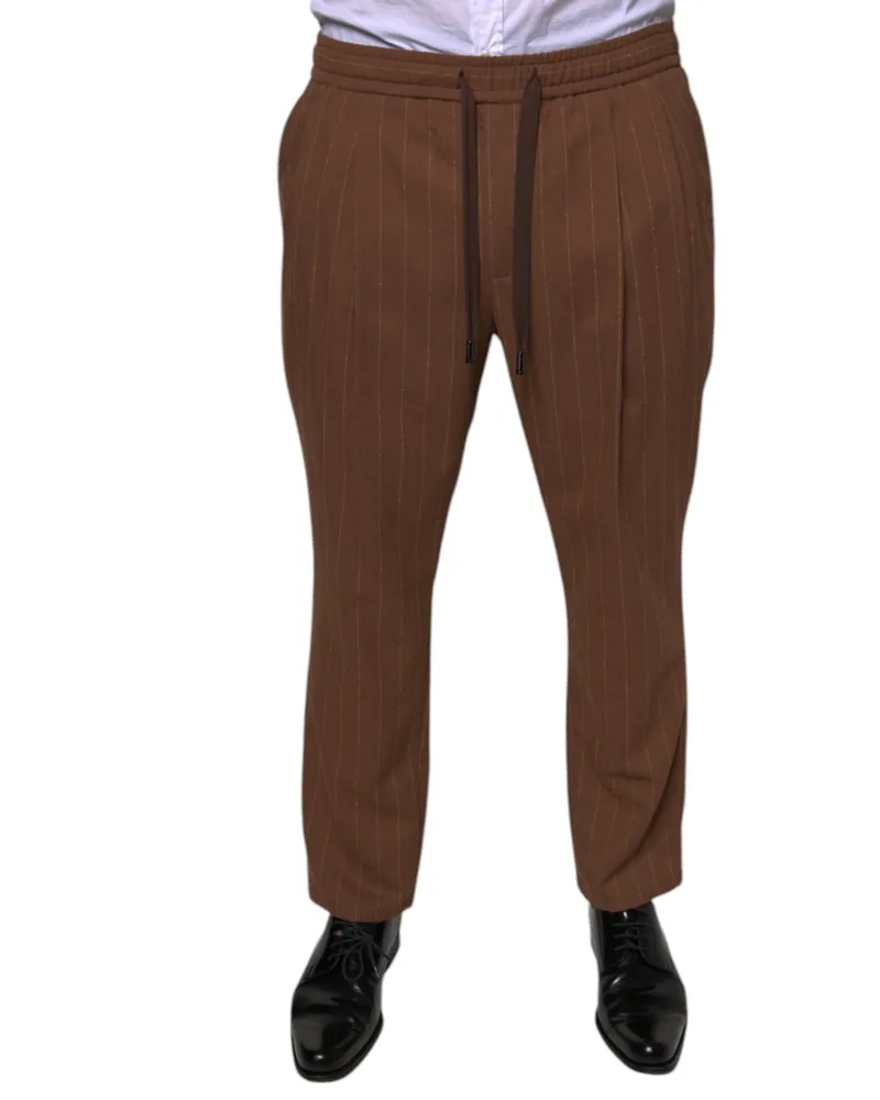 Dolce & Gabbana Brown Stripes Skinny Men Dress Pants Brown