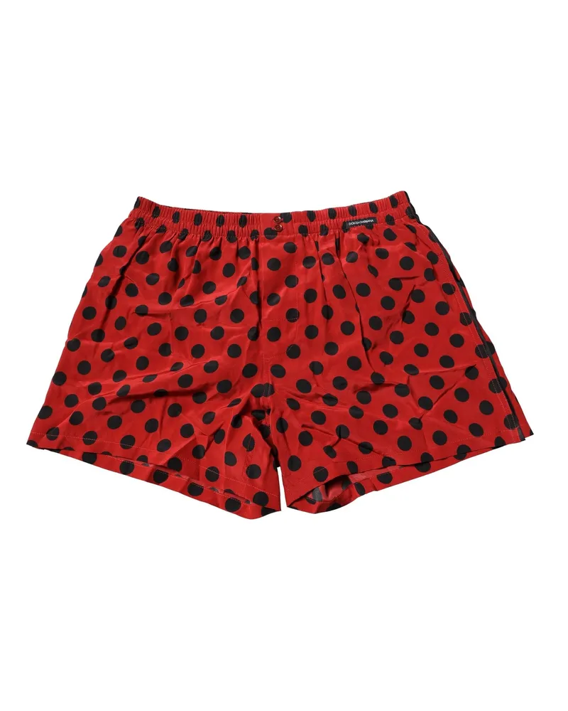 Dolce & Gabbana Men's Red Silk Polka Dot Boxer Shorts Underwear Black And Red