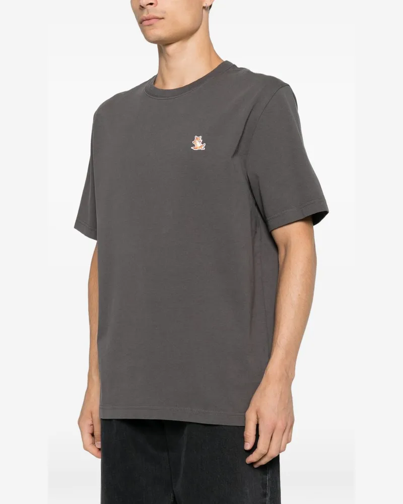 Kitsuné Logo-Embroidered Cotton T-Shirt — Charcoal Charcoal
