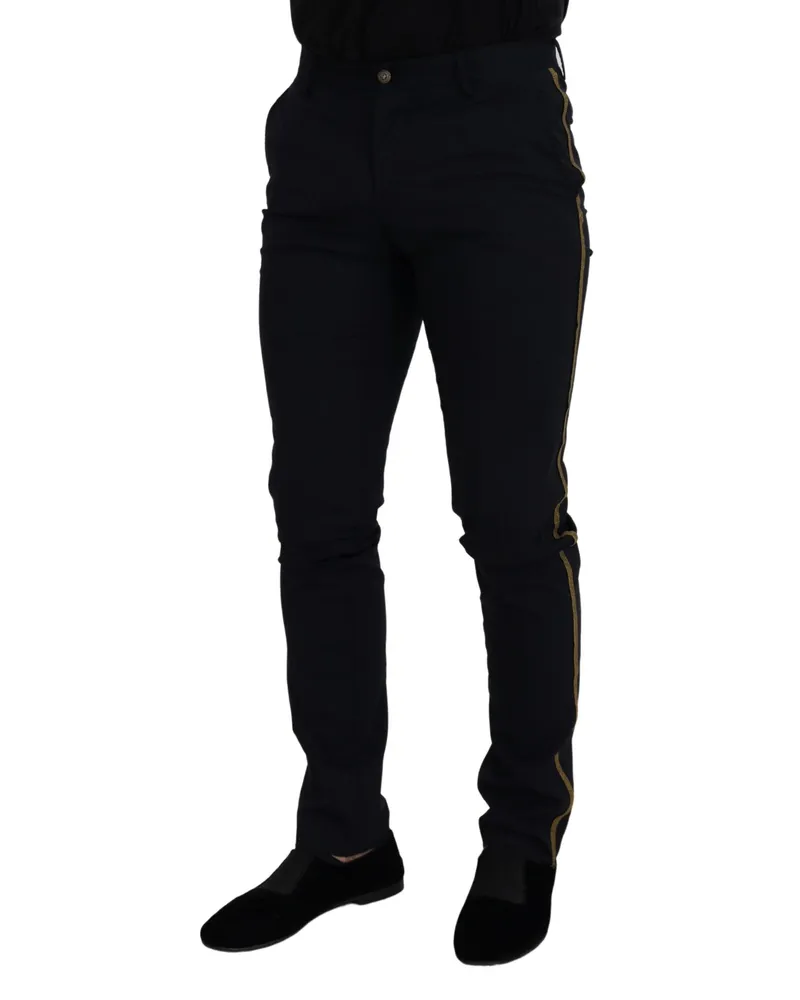 Dolce & Gabbana Men Black Wool Slim Formal Pants Elastane Black