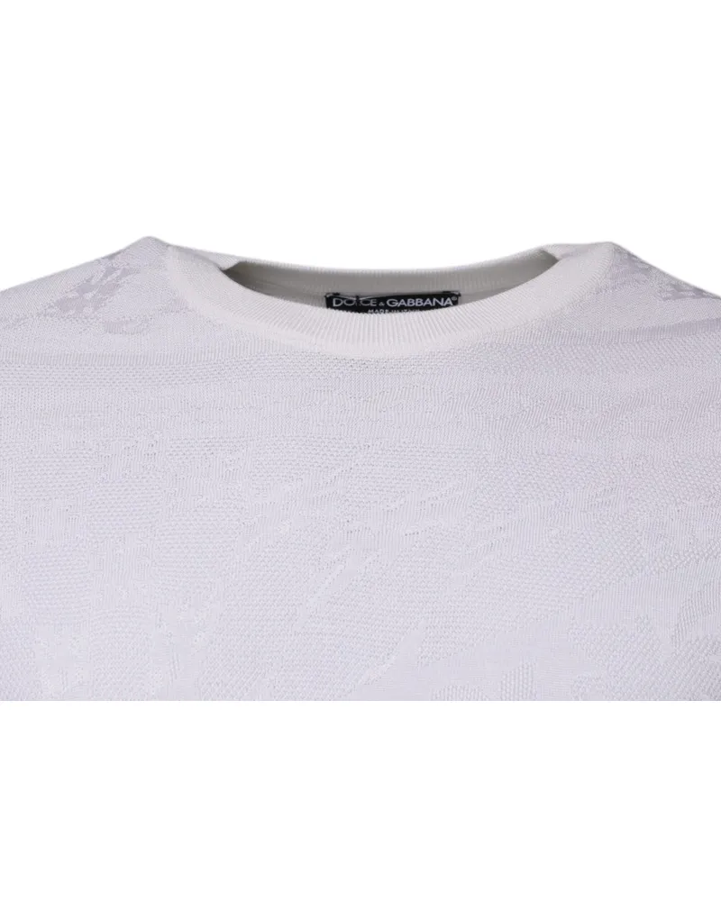 Dolce & Gabbana White Silk Crew Neck Men Pullover Sweater Clothing White