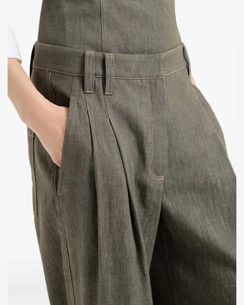 Brunello Cucinelli Women's Denim-Effect Pleated Trousers Ss26 W Olive