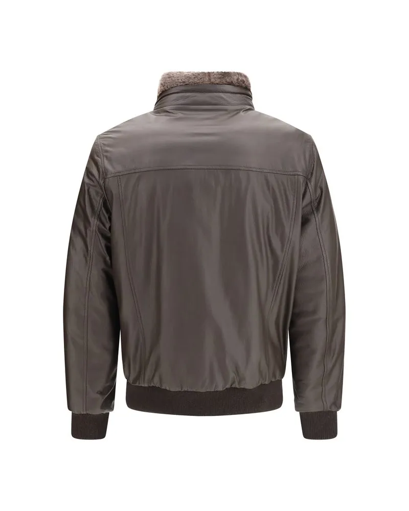 MOORER Men's Brown Leather Full-Length Jacket Clothing Brown