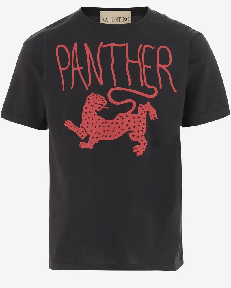 Valentino Garavani Women Cotton T-Shirt With Panther Print Black T-Shirts & Jerseys Black