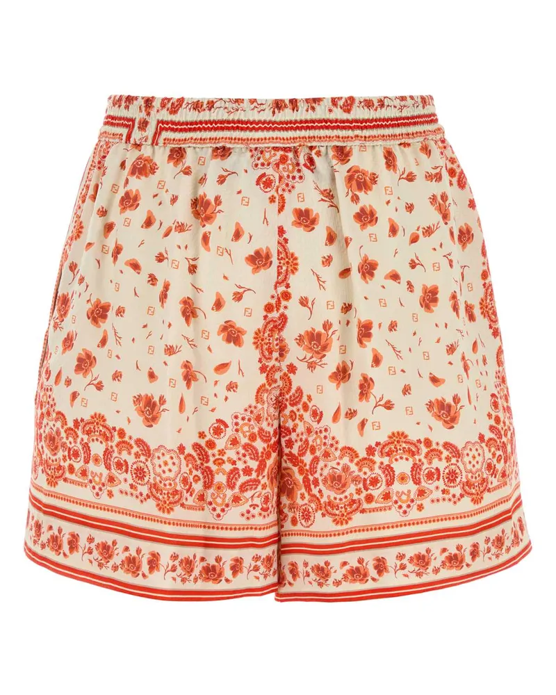 Fendi Women's Printed Silk Shorts Coral Exterior Red