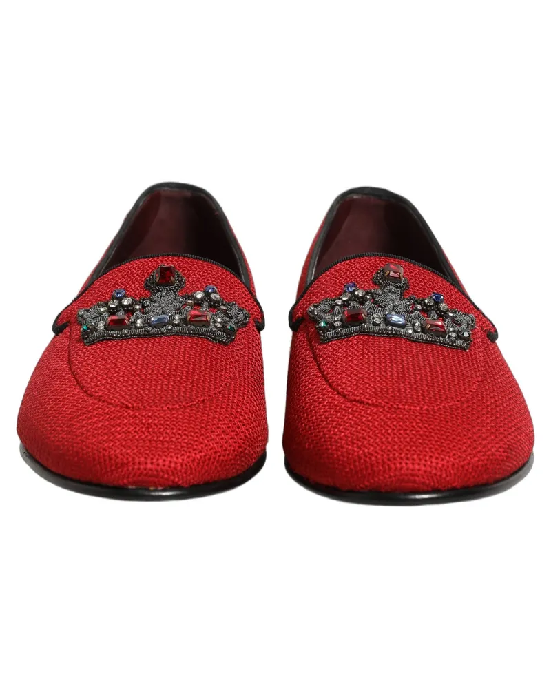 Dolce & Gabbana Men's Red Crown Embellished Dress Loafers Shoes Leather Red