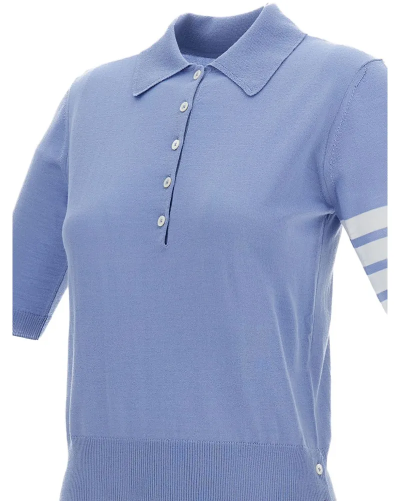 Thom Browne Wool Striped Sleeve Polo — Periwinkle Periwinkle