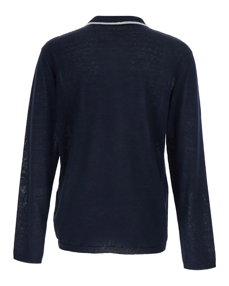 Giorgio Armani Linen-Silk Blend with Contrasting Collar Sweater — Navy Navy