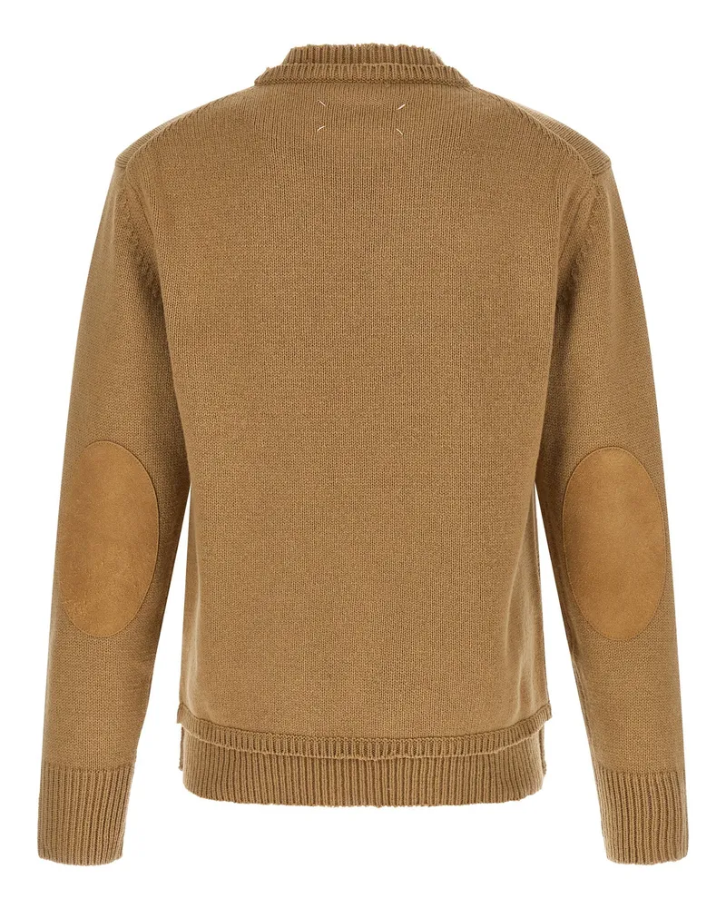 Maison Margiela Wool Knit with Suede Patches Sweater — Beige Beige