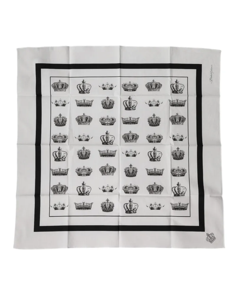 Dolce & Gabbana Men's White Crown Cotton Square Foulard Scarf White