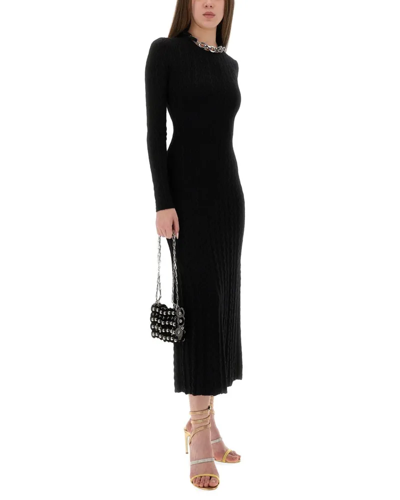 Paco Rabanne Long Wool Dress — Black Black