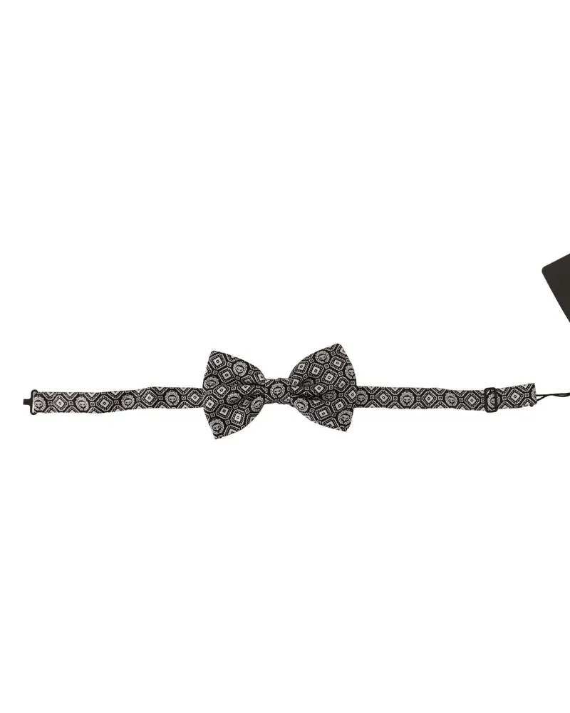 Dolce & Gabbana Men's Black White Silk Adjustable Neck Papillon Tie Black