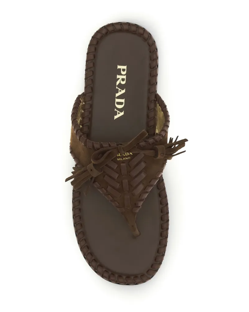 Prada Women's Thong Sandals Cacao Calf Leather Brown
