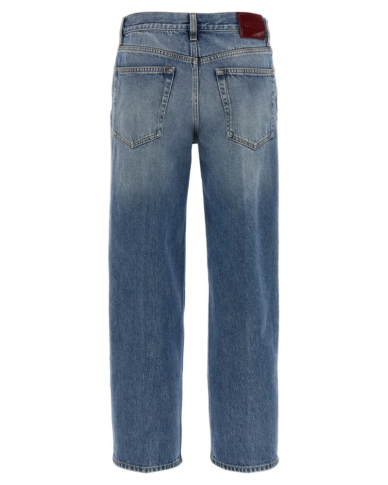 Gucci Women's Blue Cotton Straight-Leg Jeans Clothing Blue
