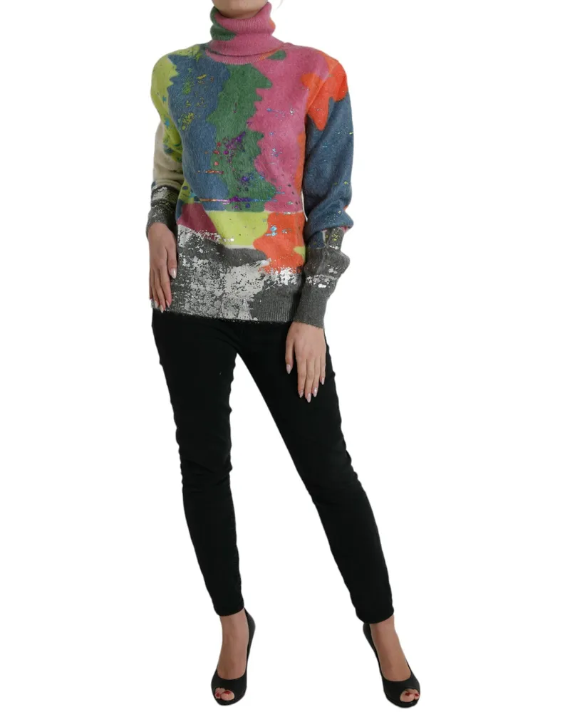 Dolce & Gabbana Women Multicolor Mohair Turtleneck Pullover Sweater Nylon Wool Clothing Multicolor