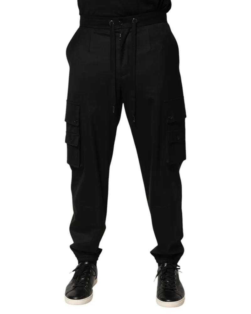Dolce & Gabbana Solid Black Cargo Jogger Men Sweatpants Pants Cotton Nylon Black