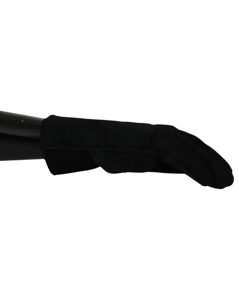 Dolce & Gabbana Men Black Leather Motorcycle Biker Mitten Gloves Black