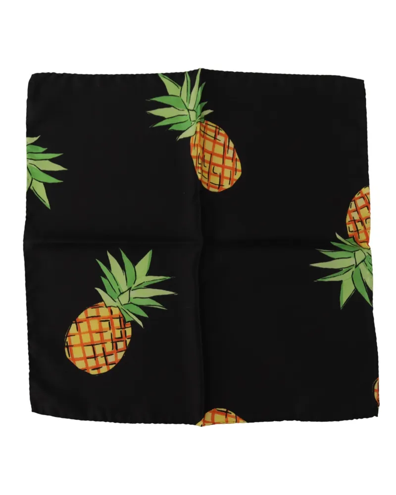 Dolce & Gabbana Men's Black Pineapple Printed Square Handkerchief Scarf Silk Black