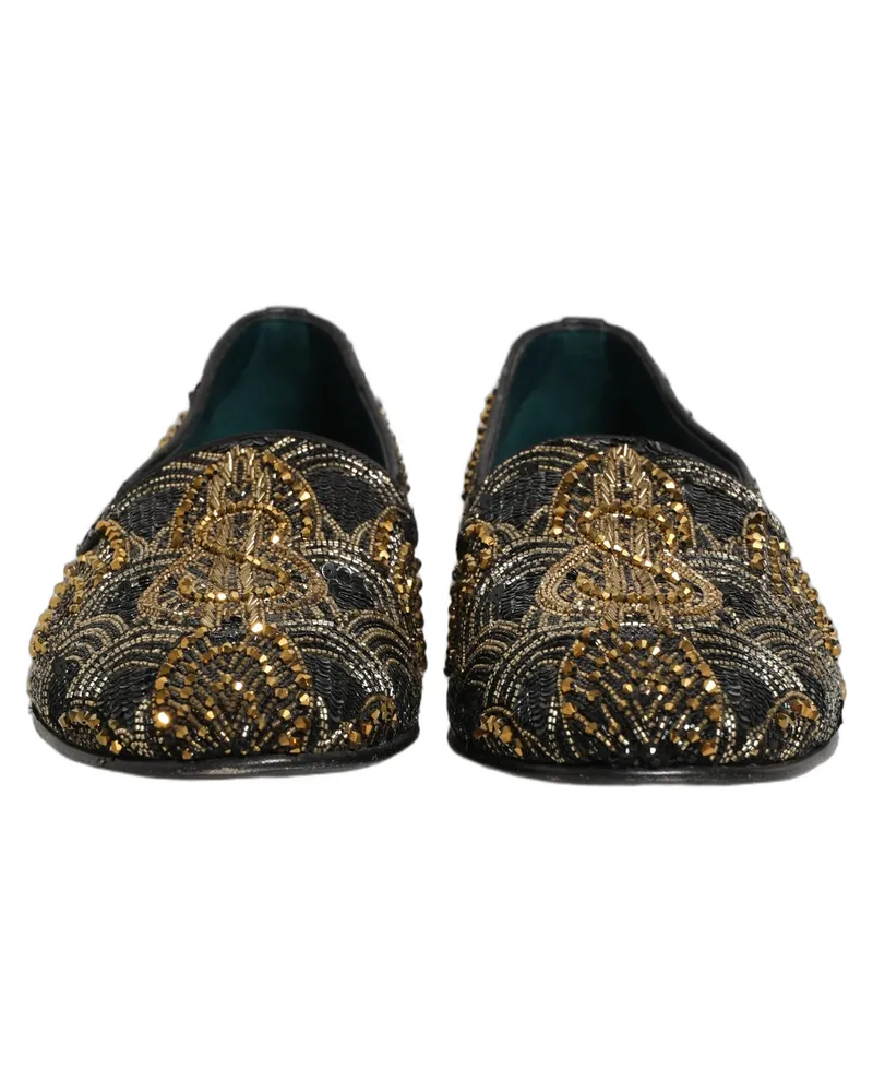 Dolce & Gabbana Men's Black Gold Embellished Dress Loafers Shoes Leather Black