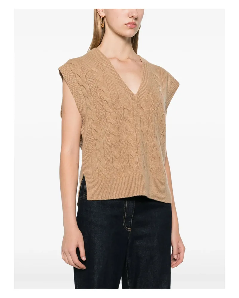 Ralph Lauren Cable Knit Wool-Cashmere Sweater Vest — Beige Beige