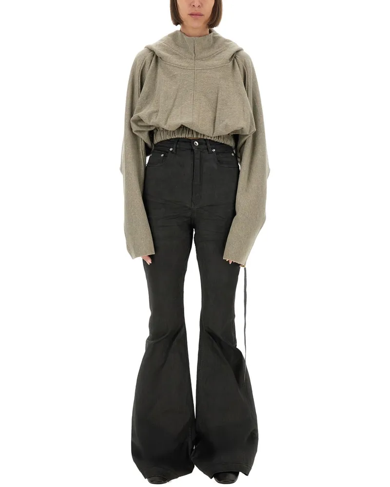 DRKSHDW by Rick Owens Cropped Hooded Sweatshirt — Gray Gray