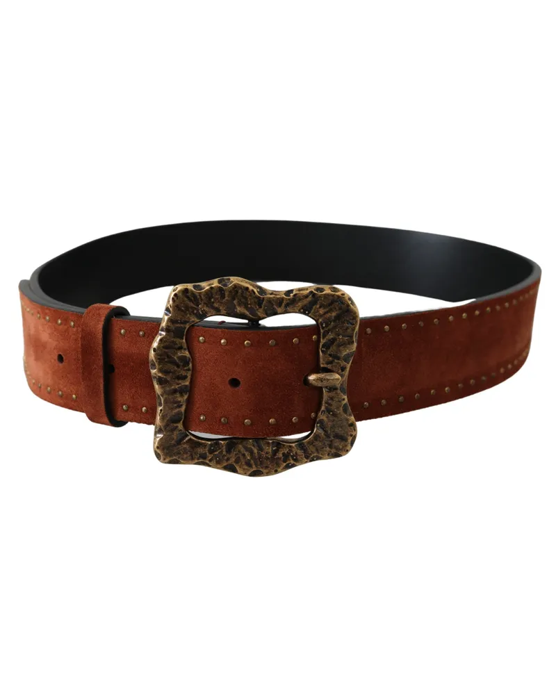 Dolce & Gabbana Men's Brown Suede Leather Studded Baroque Belt Brown