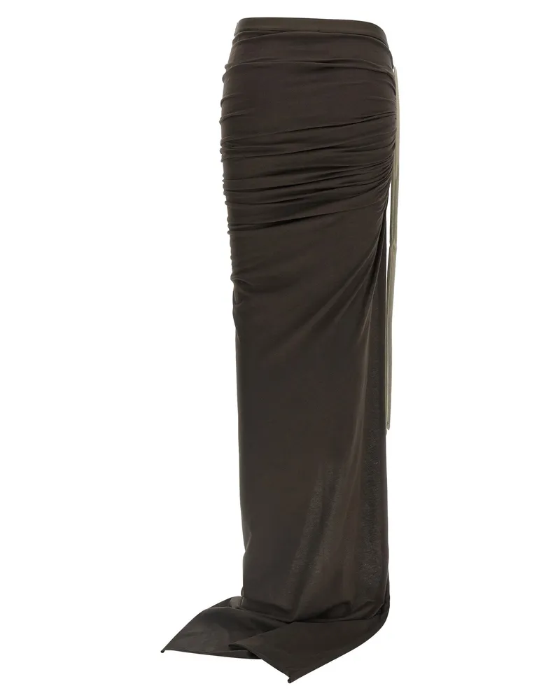Rick Owens Drawstring Cotton Jersey Skirt — Black Black