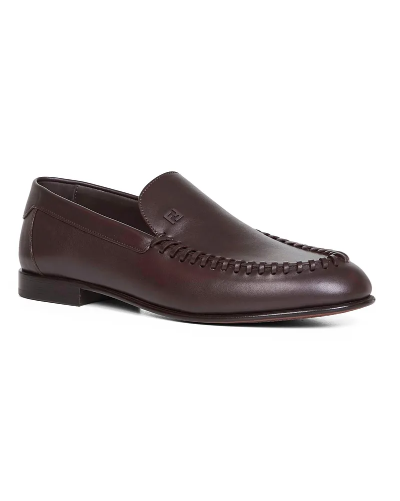 Fendi Men's Loafers Braided Leather Dark Brown Calf Brown