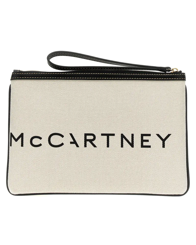 Stella McCartney Logo-Print Canvas Clutch — Cream Cream