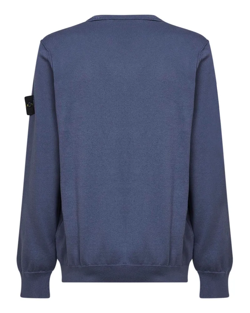 Stone Island Men's Blue Grey Organic Cotton Knit Crewneck Sweater Blue