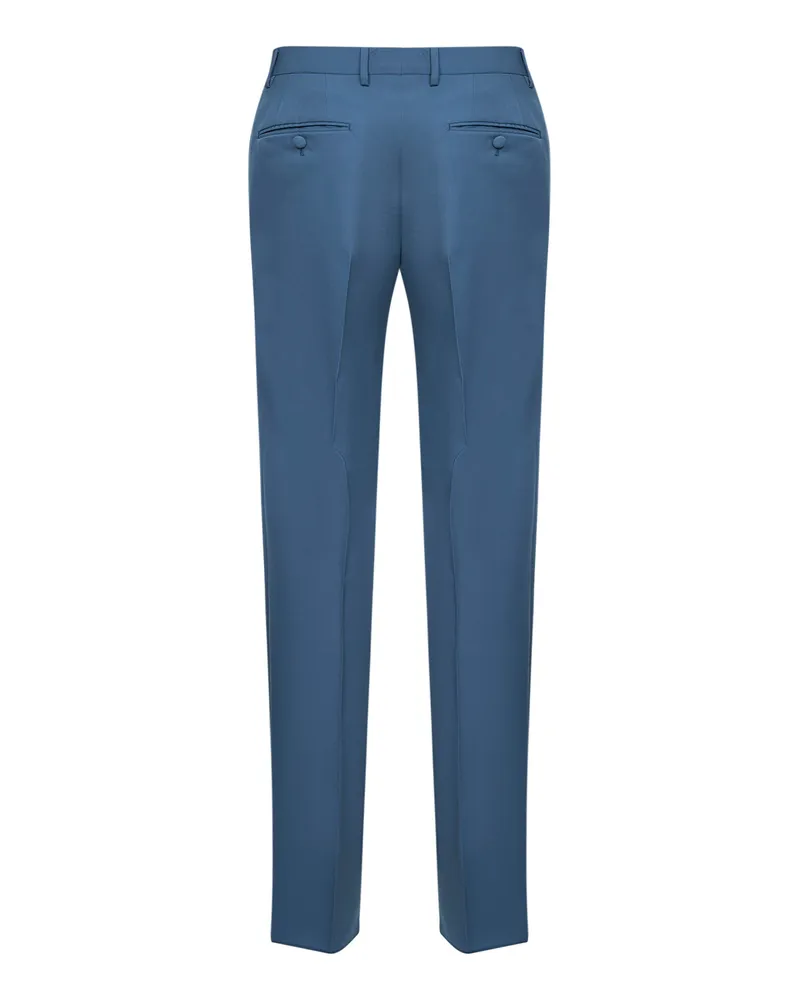 Dolce & Gabbana Men's Avio Blue Virgin Wool Classic Trousers Blue