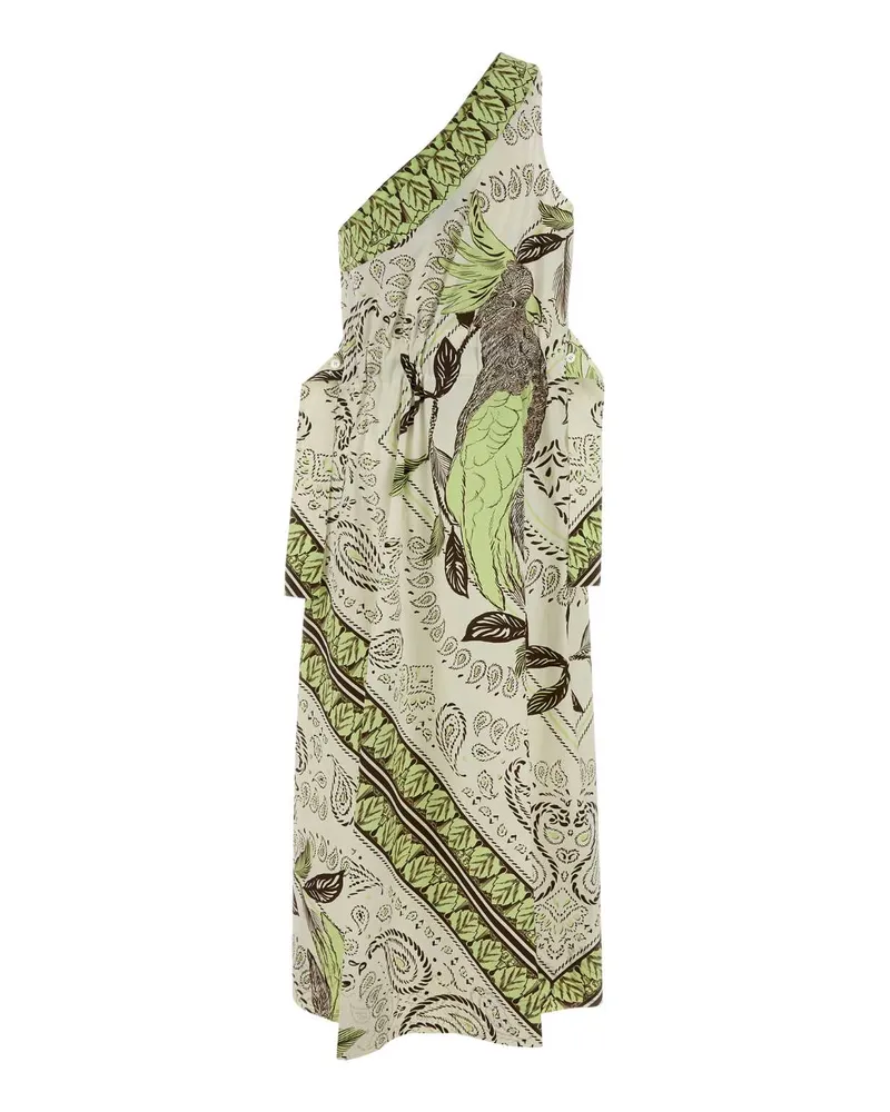 Tory Burch Women's Printed Stretch Cotton One-Shoulder Dress Mintcockatoo Exterior: Elastane Abiti Green