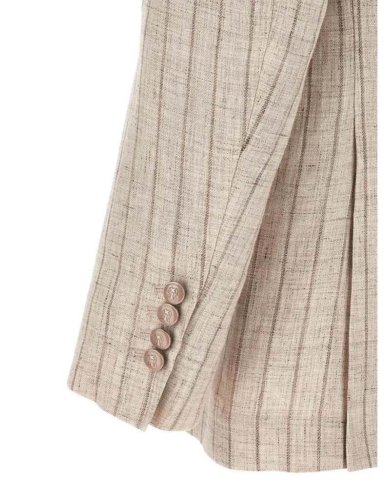 Brunello Cucinelli Pinstriped Linen Twill Blazer — Beige Beige
