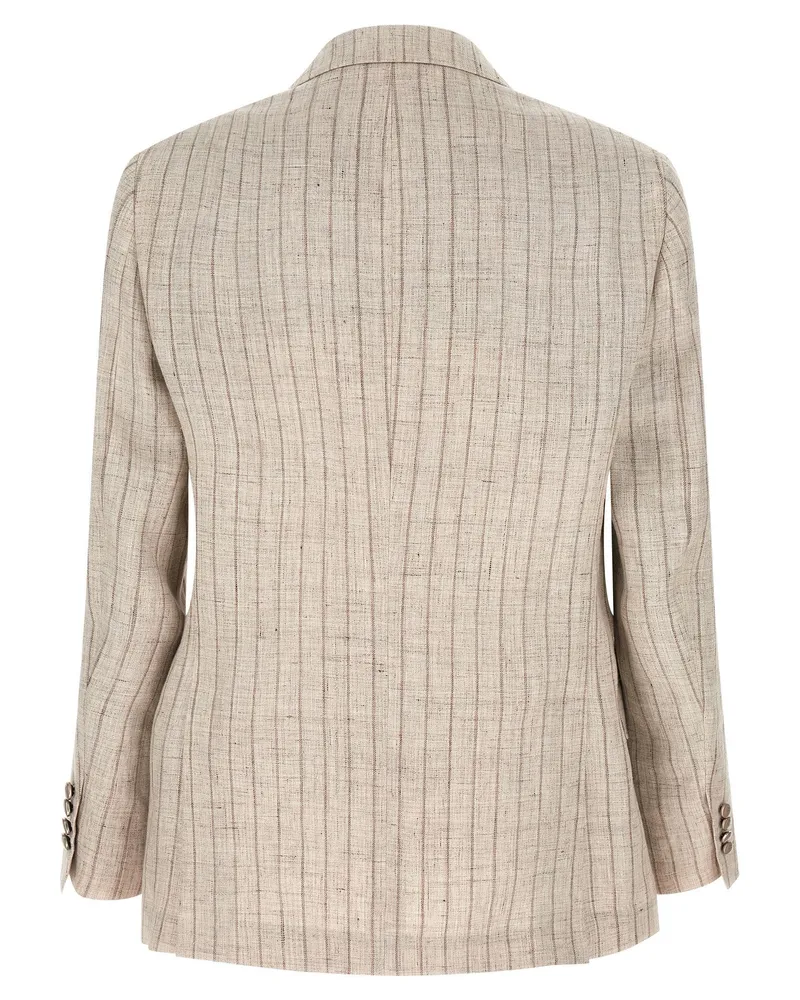 Brunello Cucinelli Pinstriped Linen Twill Blazer — Beige Beige
