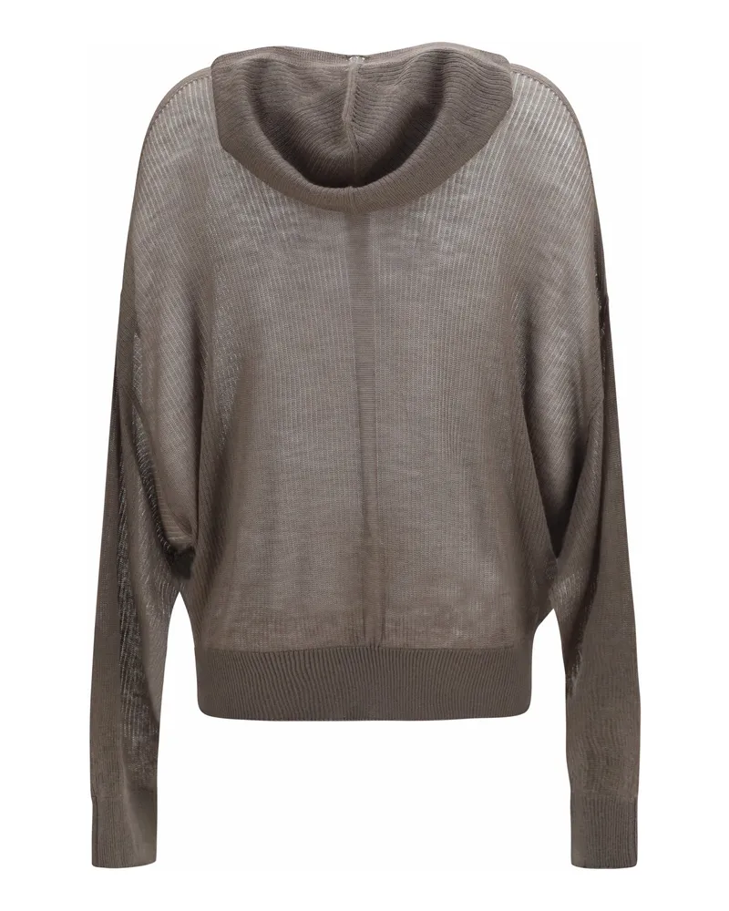 Rick Owens Women Semi-Sheer Knit Hoodie Dust Kashmir-Capra Hircus Knitwear Kashmir/capra Sweater Gray