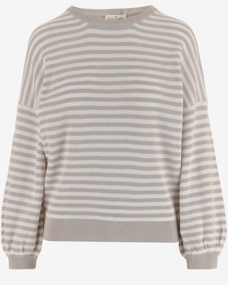 Bruno Manetti Women's Knit Cotton Striped Beige Knitwear Sweater Beige