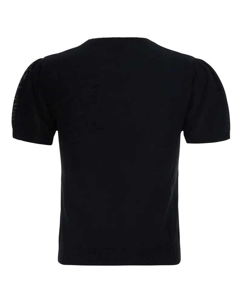 Ganni Women's Short-Sleeved Cotton Sweater Black Tops Top Black