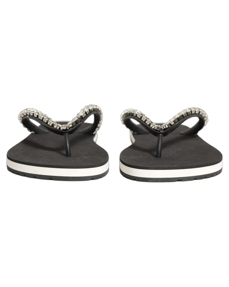Dolce & Gabbana Black Embellished Rubber Flip Flops Men Shoes Accessory Black