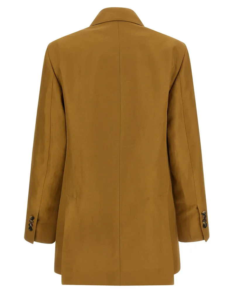 Alberto Biani Double-Breasted Viscose Linen Blazer — Camel Camel