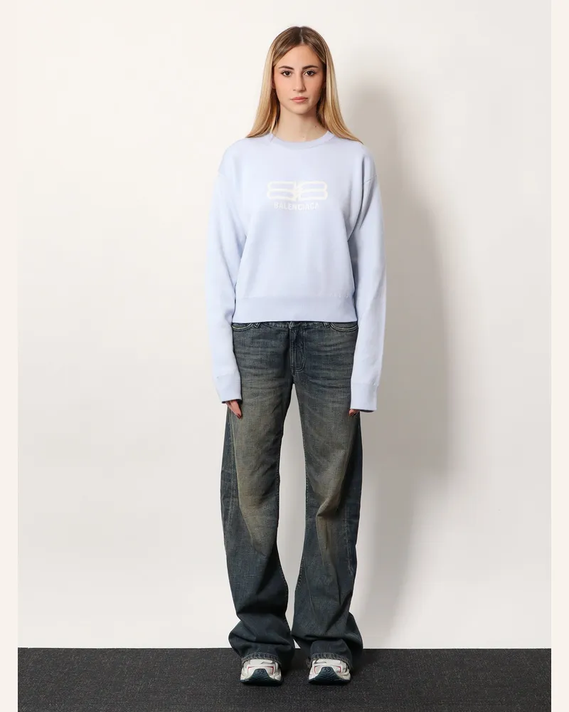Balenciaga Women's Wool And Cotton Blend Sweater Blue Blue