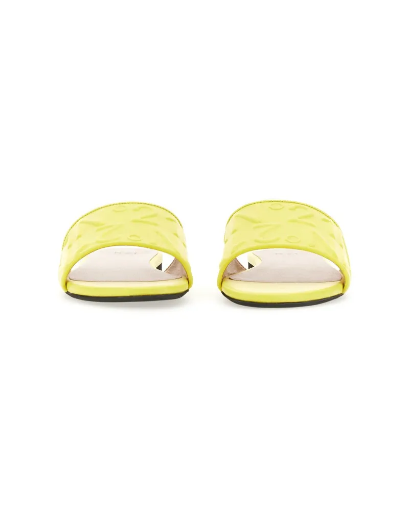 N° 21 Logo-Embroidered Lambskin Slide Sandal — Yellow Yellow