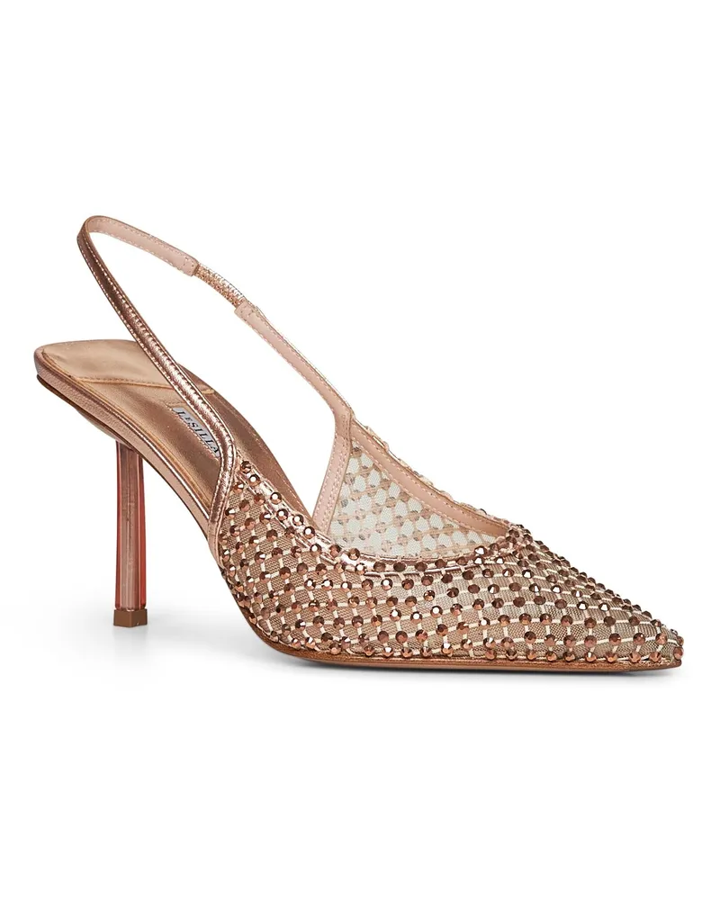 Le Silla Women's Rose Gold Gilda 80 Mm Jewelled Slingbacks Laminated Leather Pumps High Heel Shoes Rose
