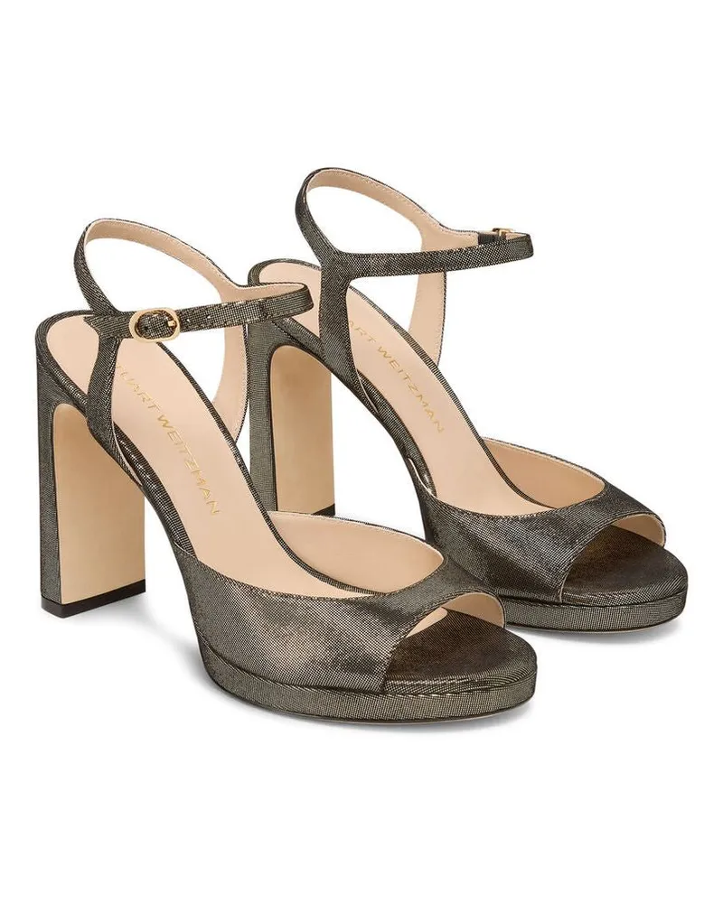 Stuart Weitzman Metallic Textile Block Heel Platform Sandal — Platinum Platinum