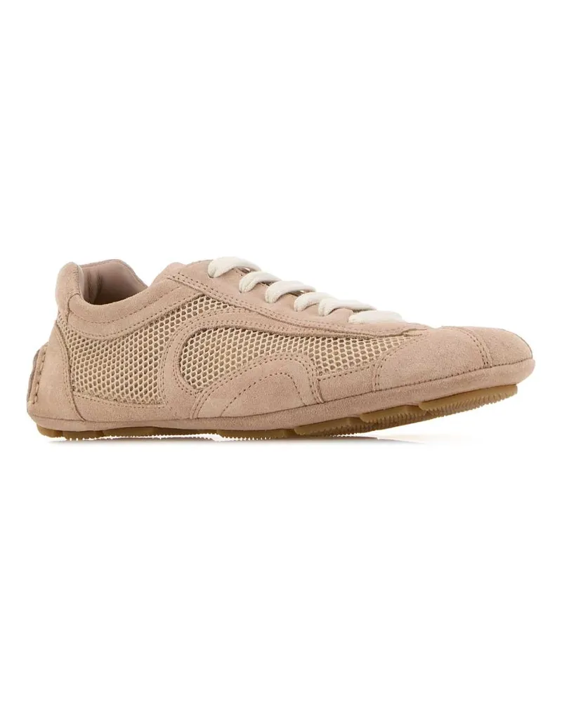 Prada Women's Powder Pink Suede And Mesh Montecarlo Sneakers Opale Pink