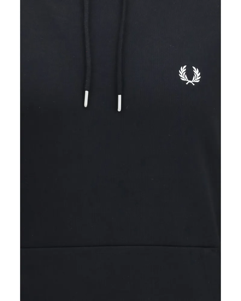 Fred Perry Men Hoodie With Striped Cuffs Black Cotton Sweatshirts Sweater Black