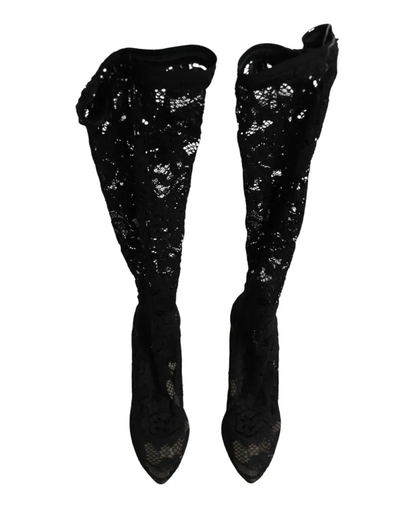 Dolce & Gabbana Women's Black Pumps Taormina Lace Socks Boots Shoes Elastane Black
