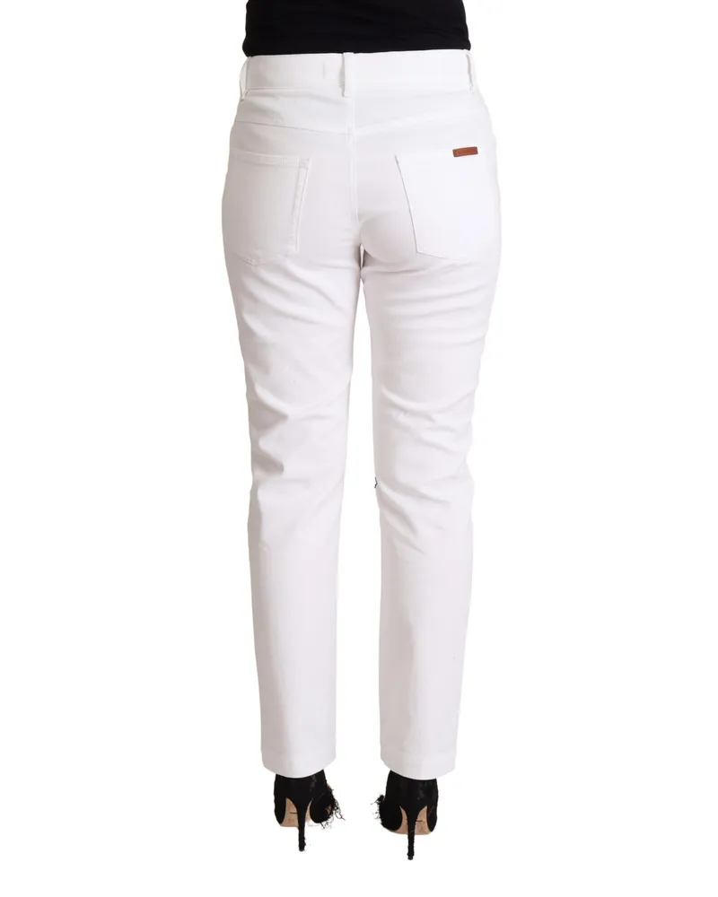 Dolce & Gabbana Women White Cotton Mid Waist Denim Tapered Jeans Elastane Clothing White