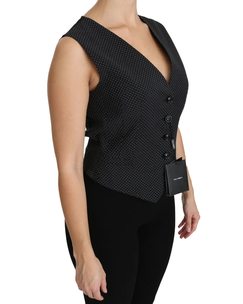 Dolce & Gabbana Women's Black Dotted Waistcoat Vest Blouse Top Virgin Wool Cupro Black