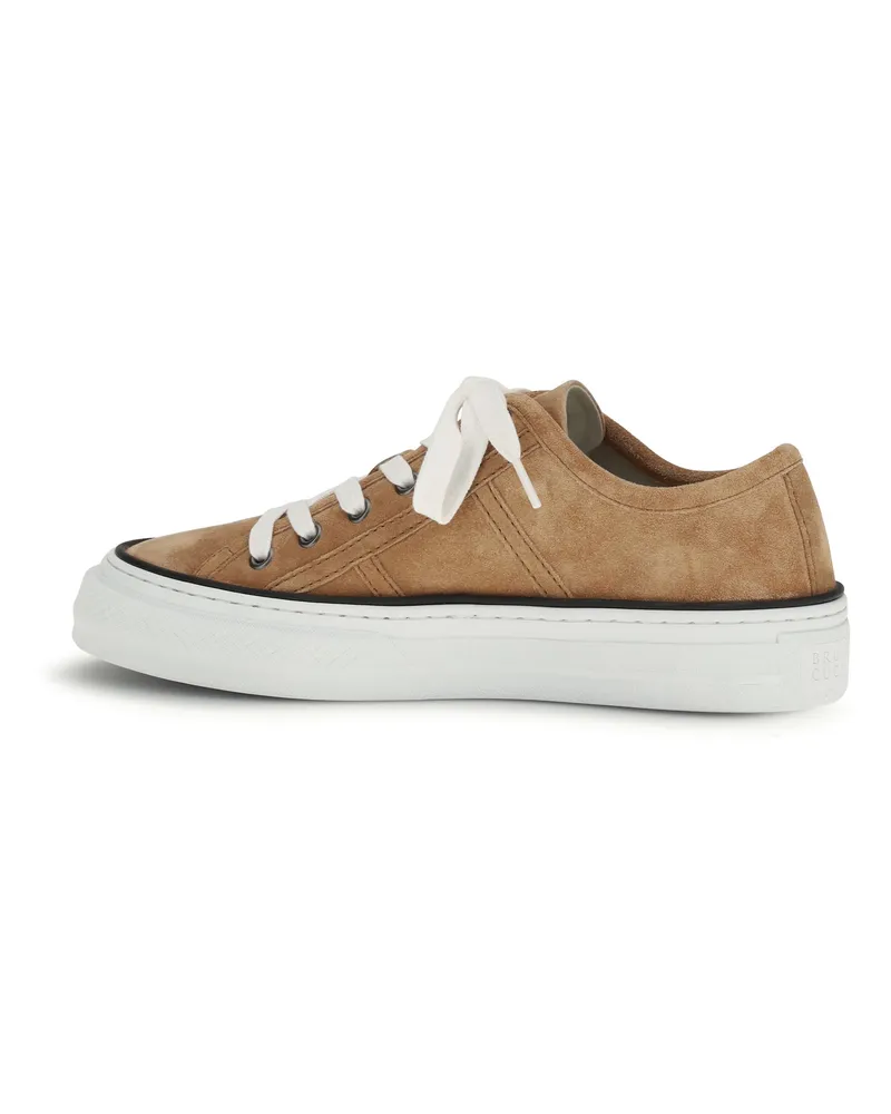 Brunello Cucinelli Women's Sneakers Shiny Tab Suede Bisque Trainers Bisque